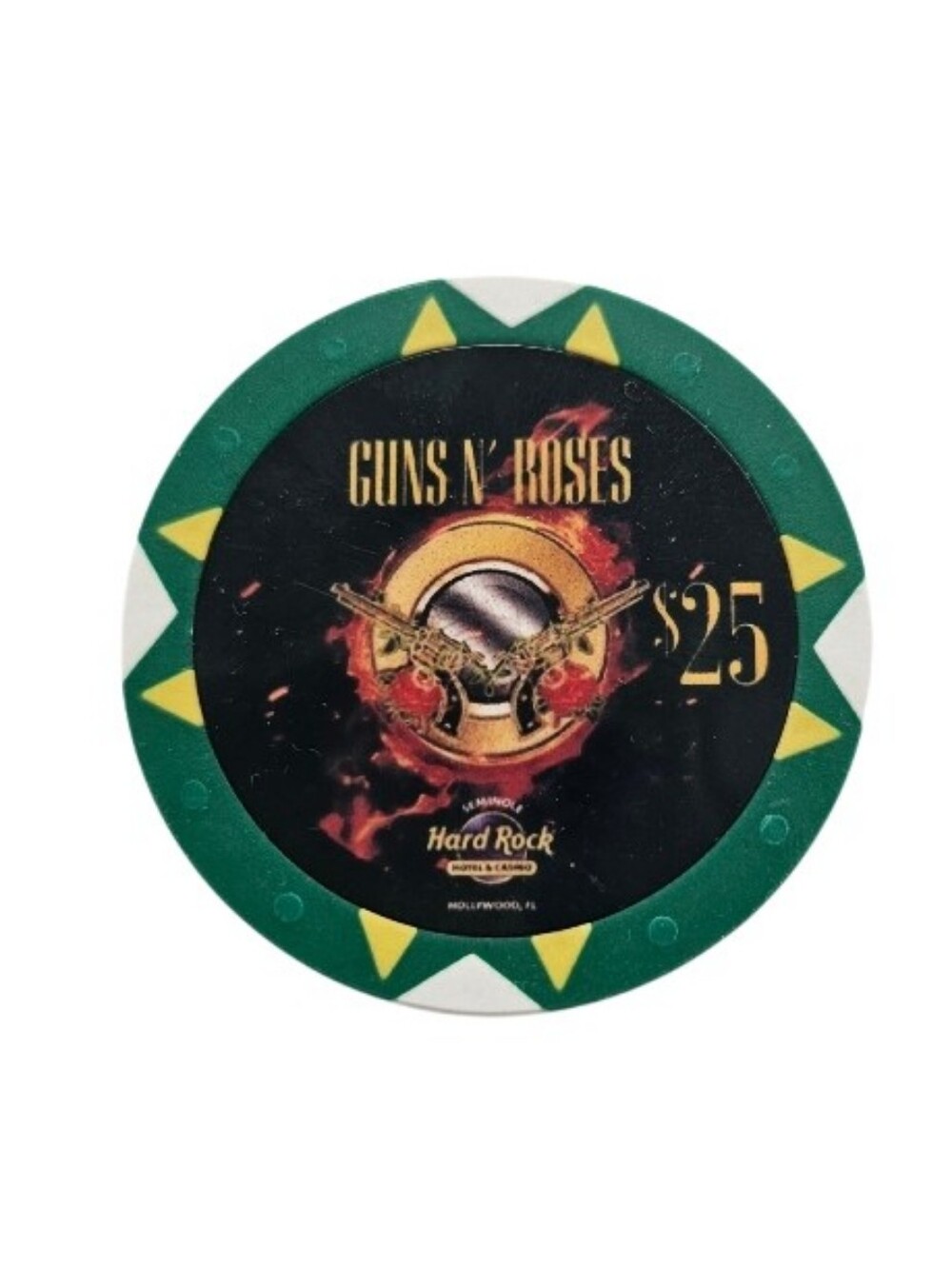 Hard Rock Cafe Guns N' Roses Green and Yellow $25 Casino Chip